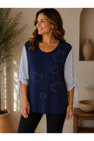 TUSSE Women's Navy Chiffon Sleeve Lace-up Viscose Blouse
