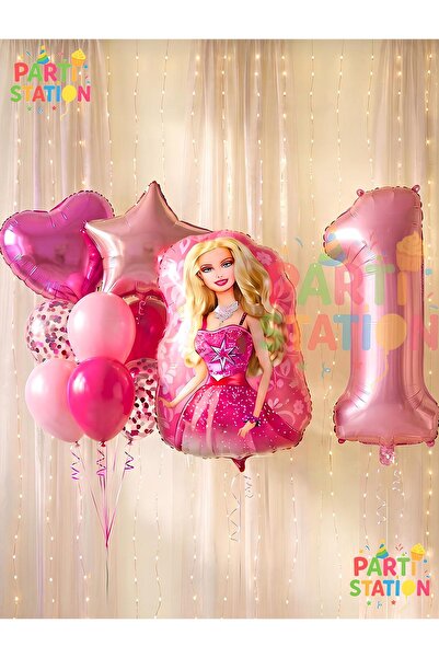 Parti Station Barbie 1 Yaş Balon Seti Barbie Konsept Parti Barbie Pembe Doğum...