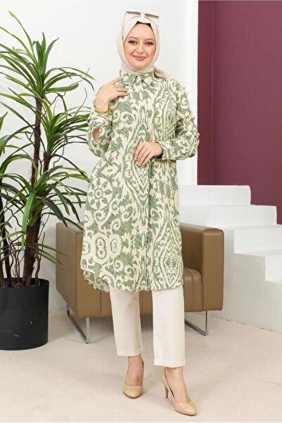 TRENDTESETTÜR KADIN HAKİ PAMUKLU DESENLİ TUNİK T 8735