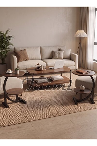 Taimi طقم غرفة معيشة من 3 قطع - طاولة وسط حديثة بطبقتين 100x50x43 سم وطاولتان...