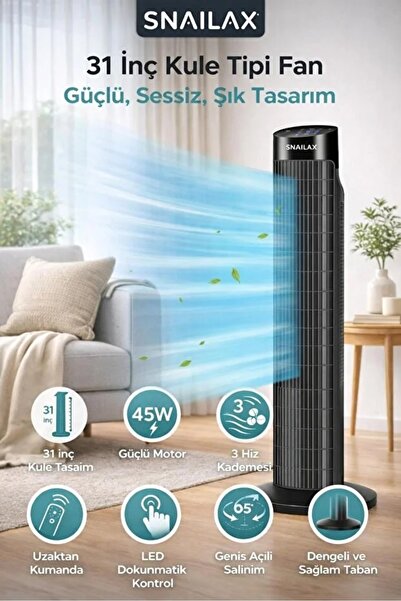 Enshall SNAİLAX Modern Tasarım Dokunmatik 79cm Kule Tipi Vantilatör , Uzaktan...