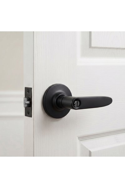 almital mobilya aksesuarları furniture accessories Vectis Black Lever Knob Lock-Keyed Door Handle, Buttoned, Keyless American Type Hotel Lock-Compatible with Old Knob Style-Black