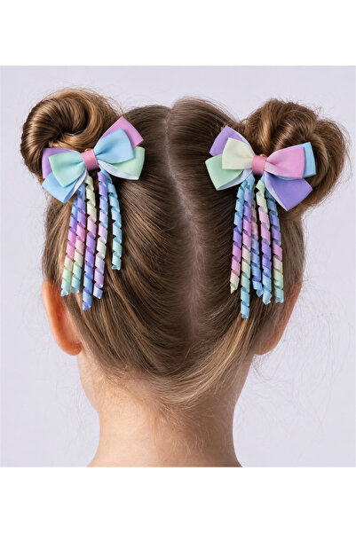 Les Petites Mains Tasseled Beaded Bow Hair Clip |   Pastel Cute Girl's Hair A...