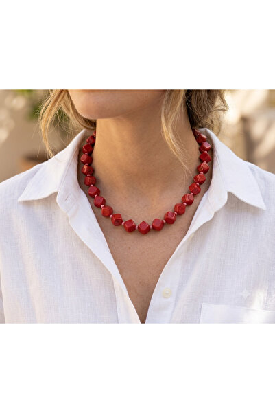 KARE ACCESORIES Ruby Kırmızı Küp Form Kolye