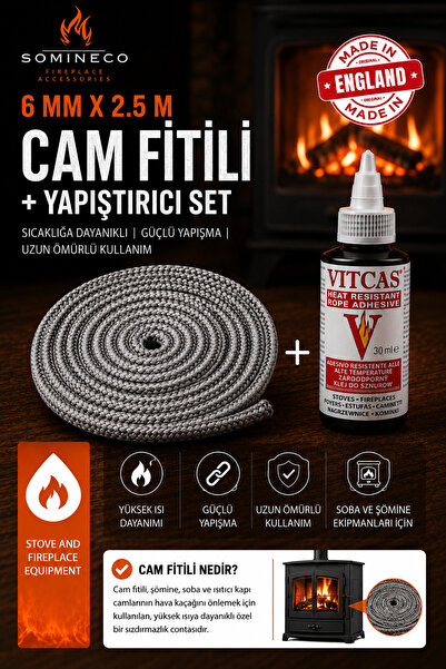 SOMINECO Fiberglass Yanmaz Antrasit Renk Soba Şömine Fitili 6 Mm X 2.5m Vıtca...