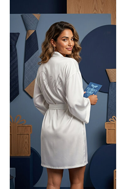 GİYİMX Ekru Yumuşacık Kısa Saten Sabahlık Kimono