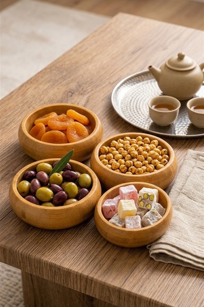 MAKRİ HOME Set of 4 Bamboo Snack Bowls – Natural and Stylish Serving Bowls (9...