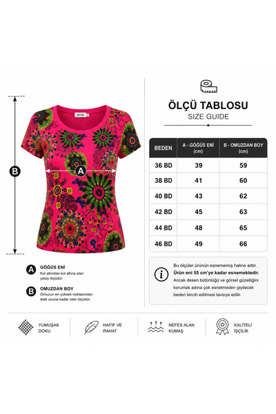 ERLINE Tricou de damă cu guler rotund, cu imprimeu, elastic