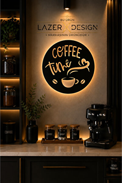 Lazer X Design Coffee Time | LED Işıklı | Dekoratif Duvar Tablosu | Pilli | M...