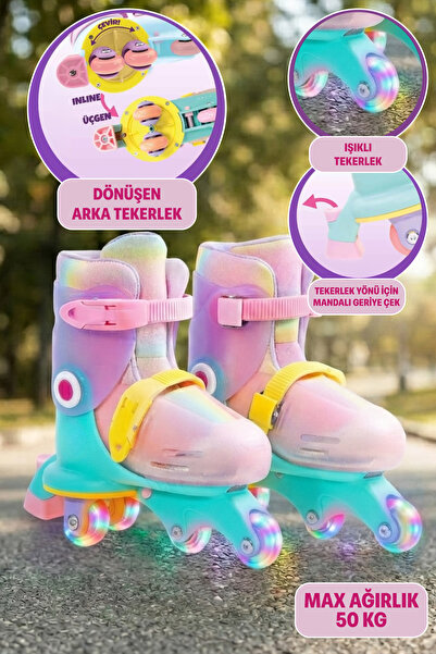 SmartFox Ayarlanabilir Tekerlekli Paten - Çocuk Pateni - Işıklı Paten Pembe