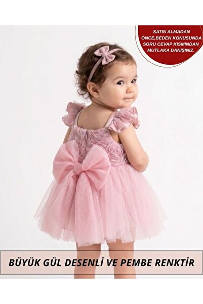 aysskids Bella Gül Detaylı Bayramlık Özel Gün Kız Çocuk Bebek Romper