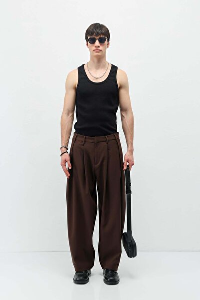 VAMOSCLO Barrel Fit Tailored Pants Brown