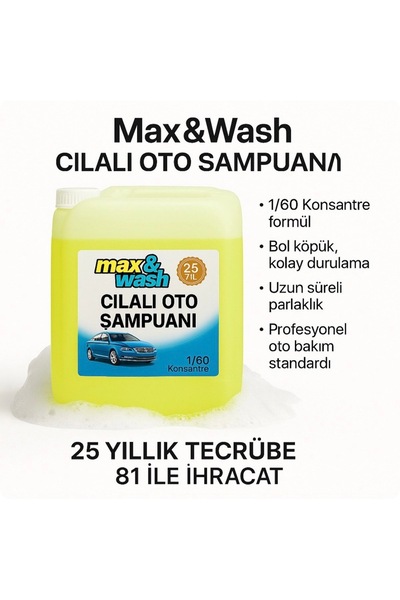 Max&Wash 20 KG Cilalı Oto Şampuanı 1/60 Konsantre | Profesyonel Yüksek Köpükl...