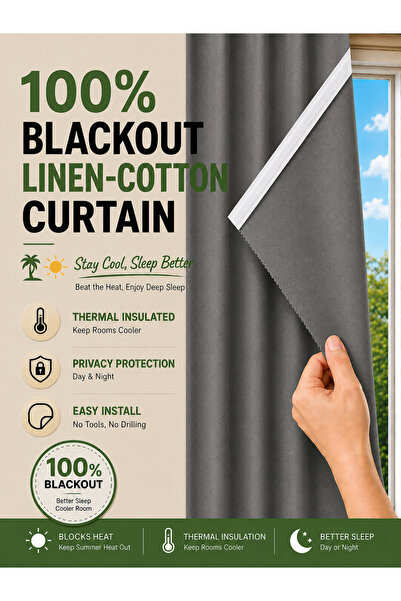 Generic Double-sided linen material, self-adhesive blackout curtains, no dril...