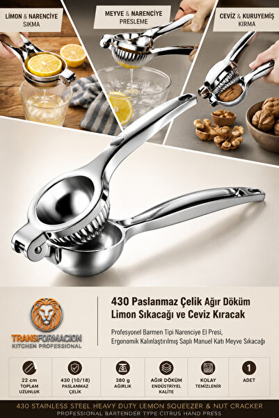 Transformacion Limon Sıkacağı Paslanmaz Çelik Ağır Döküm ve Ceviz Kıracak - P...