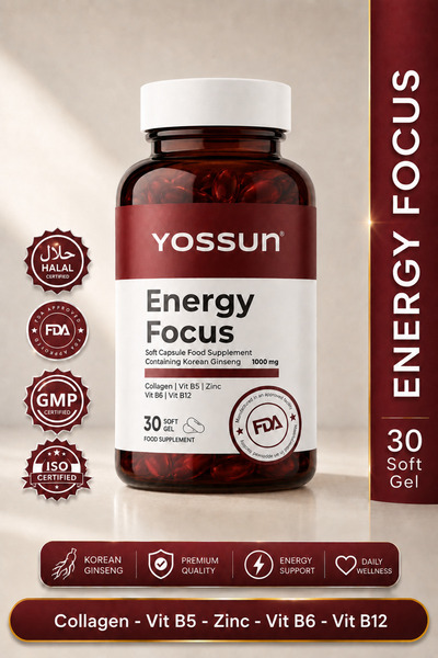 yossun ENERGY FOCUS Kore Ginsengi İçeren Yumuşak Kapsül Takviye Edici Gıda