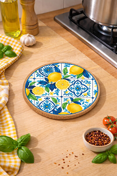 Sicilian Lemon Themed Final Pot Pan Coaster 19cm Diameter 1cm Thickness
