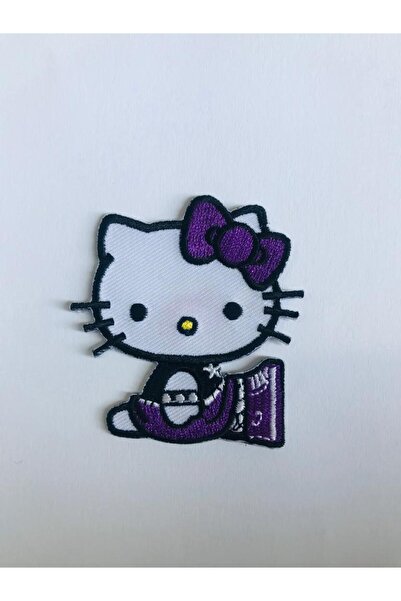 Hello Kitty Ütü Ile Yapışan Dokuma Nakışlı Arma - Patch - Yama - Mor Tokalı (...
