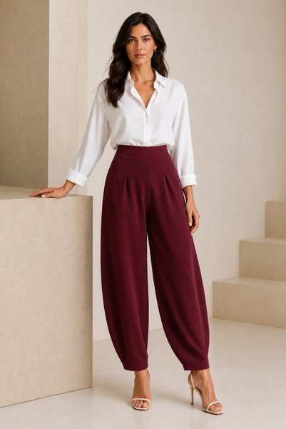 SESTRA BUTİK Pantaloni shalwar din crep burgundy