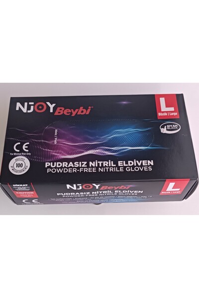 Beybi njoy siyah pudrasız nitril eldiven 100 lü L(LARGE)
