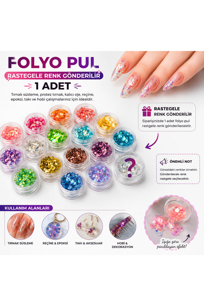 Beauty Box 1 Adet Holografik Folyo Pul – Rastgele Renk, Nail Art, Resin Art, ...