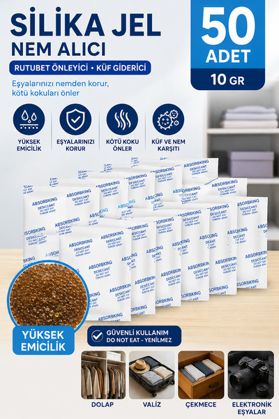 Hobialem 50 Adet 10 Gr Silikajel Nem Alıcı Silika Jel Rutubet Önleyici Küf Gi...