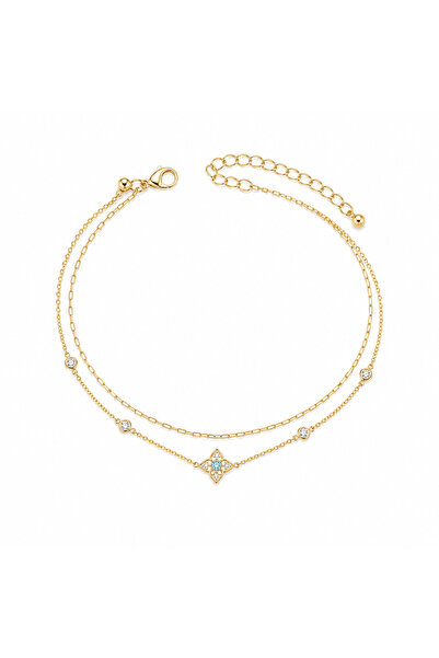 Lisse.co Blue Stone Flowered Anti-Tarnish Steel Anklet