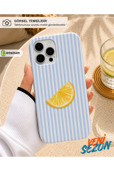 Q Aksesuar iPhone 16 Pro Uyumlu Limon Dilimi Desenli Çizgili Tasarım Telefon ...