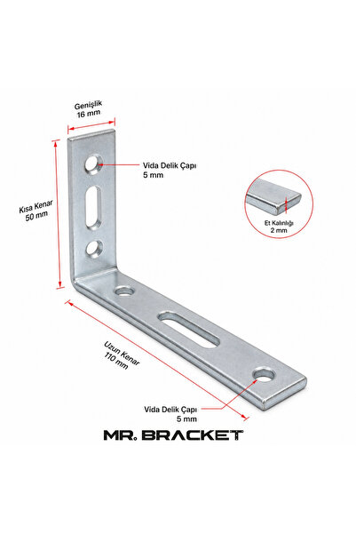 MR.BRACKET Deprem Dolap Sabitleme Aparatı Seti 5x11cm - Mobilya Gardırop Eşya Duvara Sabitleyici L Gönye Demiri
