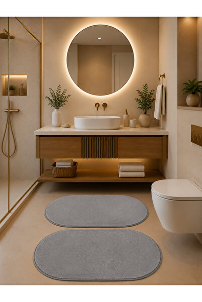 Lionhome Peluş Banyo Halısı Paspası Renk Gri 2'li Set Kaymaz Taban Saçaksız50...