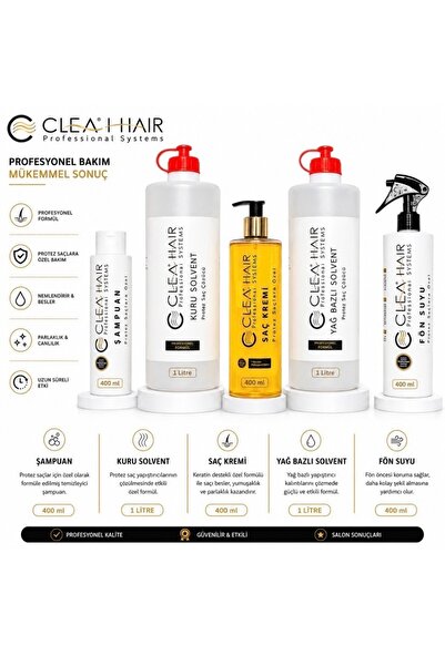 CleaHair PROTEZ SAÇLARA ÖZEL ŞAMPUAN+1LİTRE SOLVENT+SAÇ KREMİ+C22 MUADİLİ YAĞ...