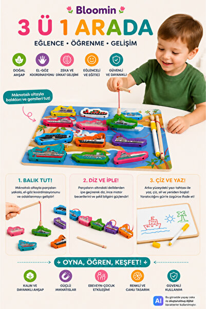 Bloomin Fishing & Writing Board - Stringing Game Large Size (Pen Included) Er...