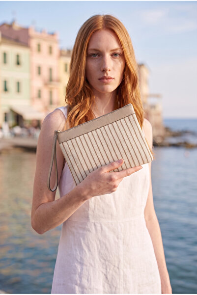 GLONDY Asia Canvas Striped Women's Portfolio & Clutch Handbag Mink