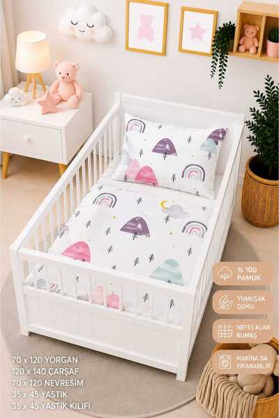 100% Cotton Fabric Baby Park Crib 5-Piece Quilt and Duvet Cover Set (70 X 120 CM)