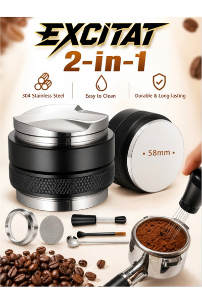 Excitat Set de 6 Accesorii Espresso, Excitat®, 58mm, Inox, Tamper dublu cafea...