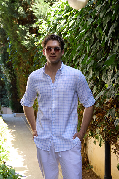everhold Ekose Casual Fit Keten Gömlek