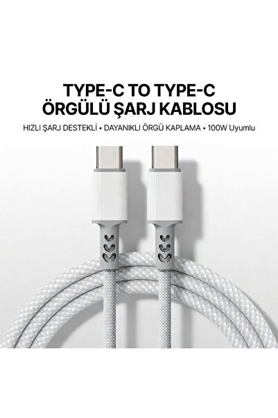 Sezy 2 Metre 100 Watt USB Type C to USB Type C Hızlı Şarj Data Kablosu 200 CM