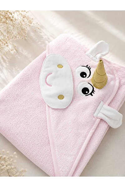 Tanem Home Pembe, Nakışlı 3d Unicorn %100 Pamuk 75x75 Cm Bebek Havlu Kundak