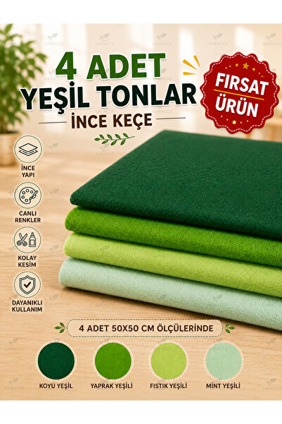 garaccu Yeşil Tonlar İnce Keçe - 4 Renk - 50x50 Cm
