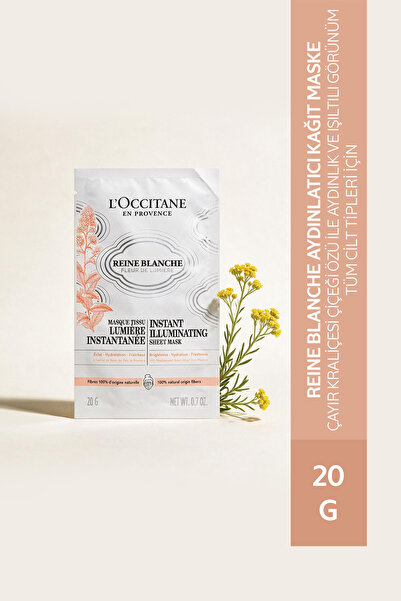 L'Occitane Reine Blanche Aydınlatıcı Kağıt Maske, Çayır Kraliçesi Çiçeği Özlü...