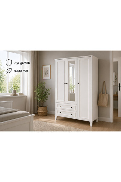 VENATTO MADRİD 3 KAPILI,2 ÇEKMECELİ,AYNALI DOLAP/GARDIROP (%100MDF)