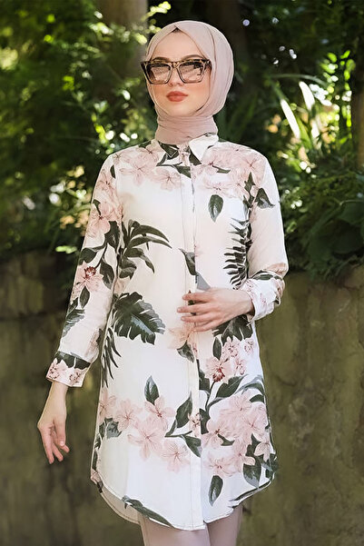 Neva Style Tunika hijab sa cvetnim uzorkom, boja ekru 10520E