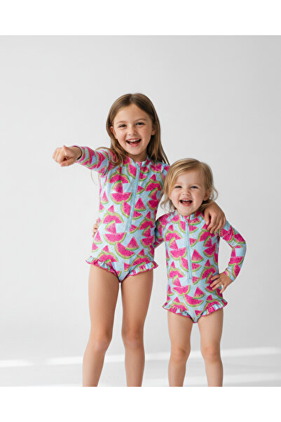 KidZee Sweet Melon Swimsuit Upf 40 Protected Long Sleeve Baby Kids Swimsuit