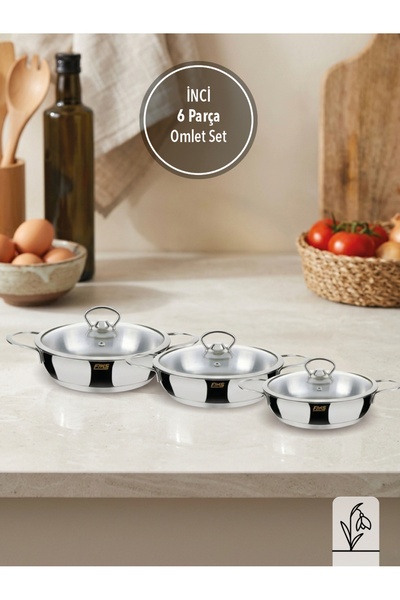 FMS İnci̇ 6 Piece Omelette Set |   18/10 Stainless Steel |   Induction Compat...