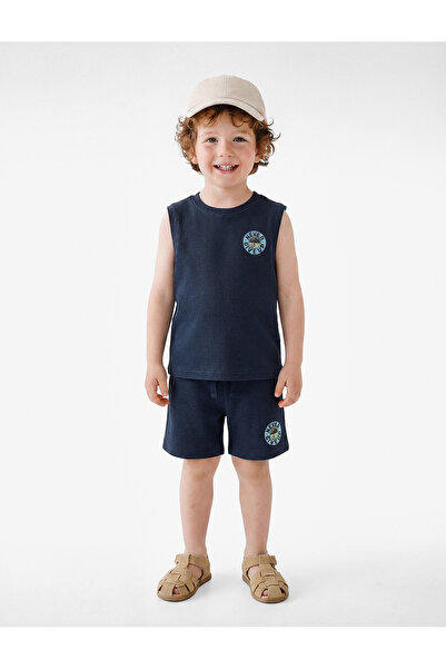 Koton Crew Neck Sleeveless Printed Cotton Tank Top and Shorts Set - Set of 2