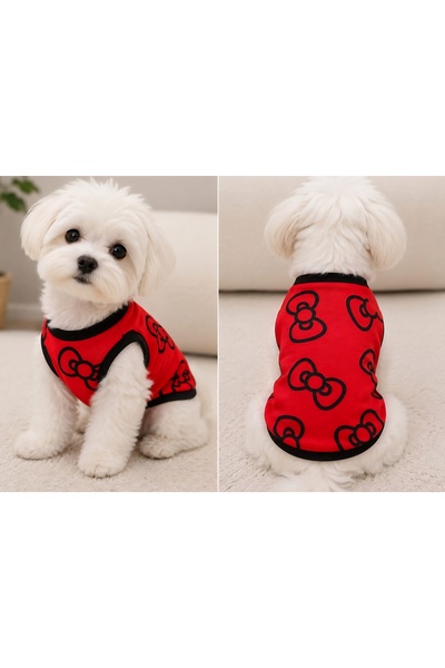 atelyu kedi köpek kıyafeti kırmızı fıyonk tshirt atlet