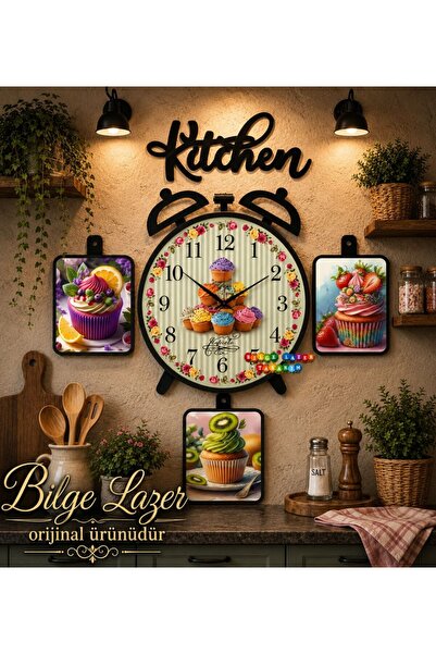 Bilge Lazer Bilge Ahşap RETRO TASARIM Dekoratif Mutfak Saati (kitchen)