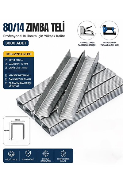 ÇAĞ Havalı 80/14 Staples Döşeme Çivisi Zımba Teli 3000 Adet