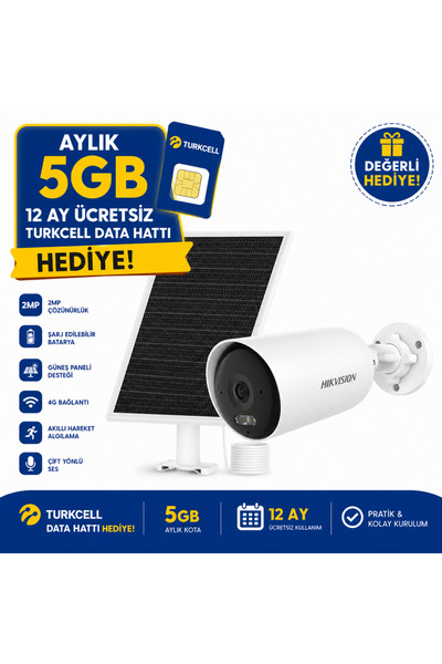 Hikvision DS-2CFS04/4G 4MP Solar Panelli 4G SIM Kartlı Kablosuz Güvenlik Kame...
