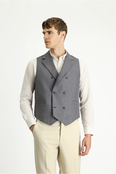 Kiğılı Wool Linen Blend Classic Double-Breasted Vest